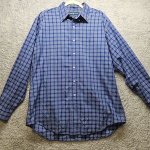 Ralph Lauren Mens Blue Blake Button Up Shirt Large Plaid Longsleeve Preppy
